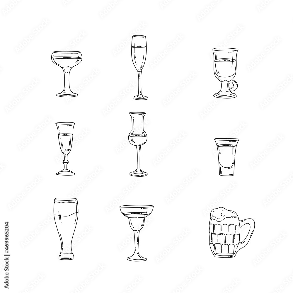 collection illustration glasses glasses bar menu cafe sketch black and white_4 collection illustration glasses glasses bar menu cafe sketch black and white_4