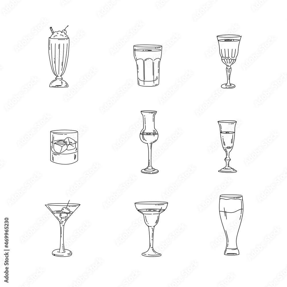 collection illustration glasses glasses bar menu cafe sketch black and white_4 collection illustration glasses glasses bar menu cafe sketch black and white_4