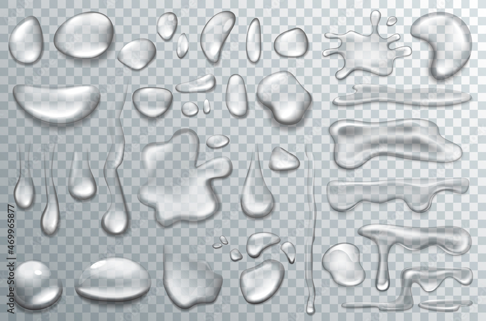 © lembergvector - Water drop set, liquid transparent droplet vector illustration set. 3d realistic dew or rain, condensation clear bubbles on wet surface, macro closeup of shiny raindrops, environment object collection © lembergvector - Water drop set, liquid transparent droplet vector illustration set. 3d realistic dew or rain, condensation clear bubbles on wet surface, macro closeup of shiny raindrops, environment object collection