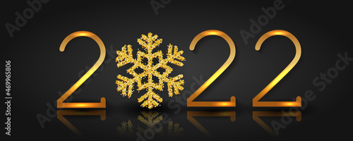 Happy New Year 2020 - Vector New Year background with gold numbers, shining snowflakes and stars on shining background. Christmas Greeting Card and Happy New Year Invitation.
