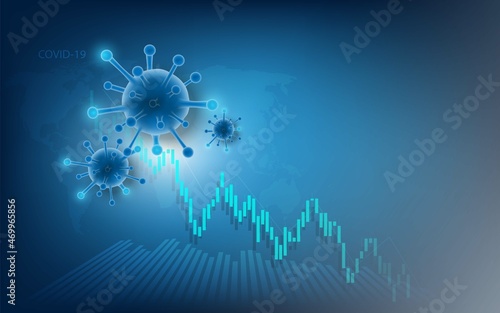 The covid 19 or  corona virus impacts Crisis and loss the global economy and financial business.the coronavirus weakens the economy.bar graph decline pattern on blue background