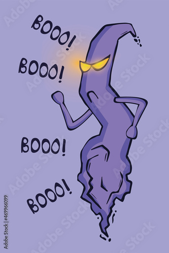 A ghost that is tired of scaring. Illustration of a ghost having an evil emotion. Halloween character design. Halloween card