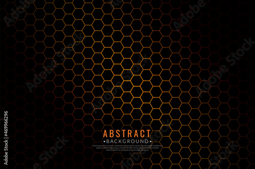 Abstract hexagon pattern dark background with gradient orange light lines. Vector illustration.