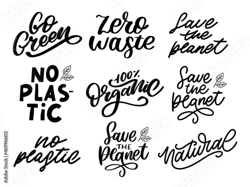 Go Green label, trendy brush lettering, inspirational phrase. Vegetarian concept. Vector calligraphy for vegan shop, cafe, restaurant menu, badges, stickers, banners, logos. Modern typography