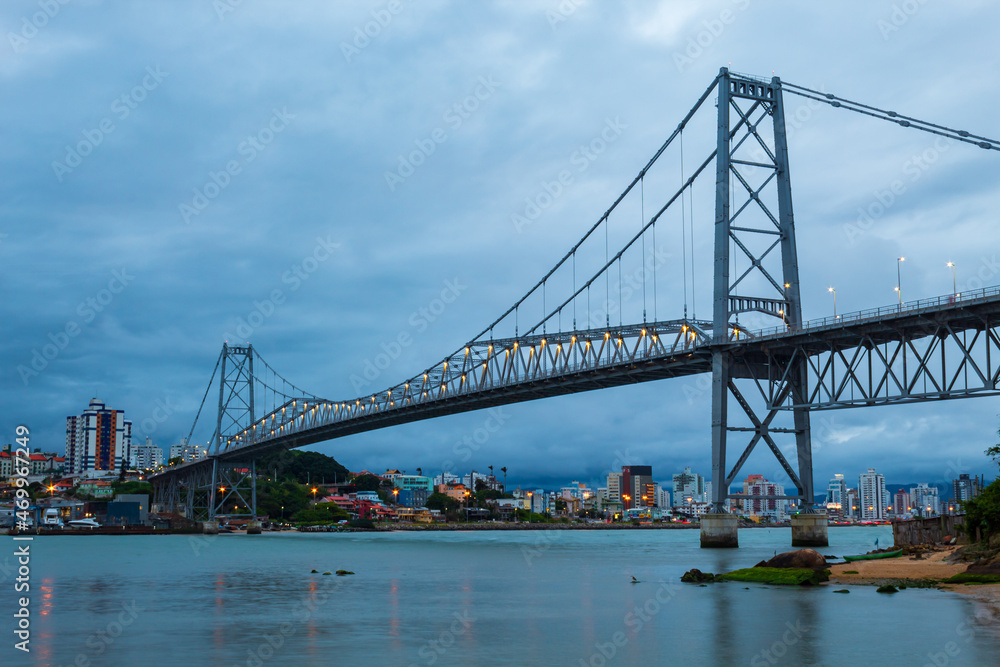 dusk cloudy in Hercilio Luz bridge in   Florianopolis Santa Catarina Brazil Florianópolis