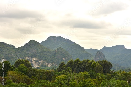 View of Lush Green Mountain Range from Wat Tham Khao Pun Viewpoint