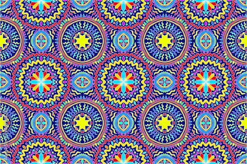 Ethnic pattern design. Aztec fabric carpet mandala ornament boho chevron textile decoration wallpaper. Tribal turkey African Indian traditional embroidery vector illustrations background  © Thann