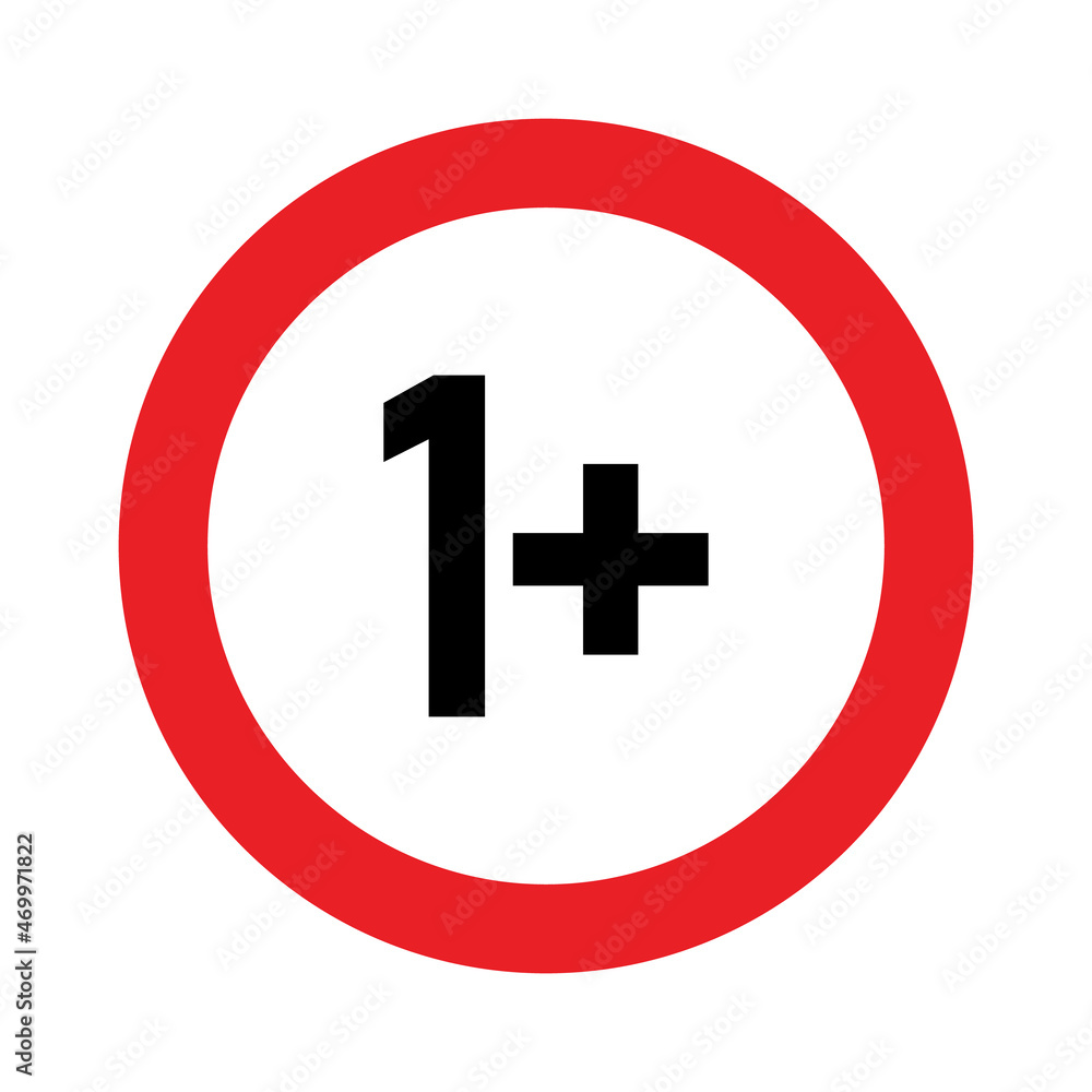 1 plus sign. One. Age restrictions, censorship and parental control. Icon for content, movies, food, juice and toys. 1 plus sign. One. Age restrictions, censorship and parental control. Icon for content, movies, food, juice and toys.
