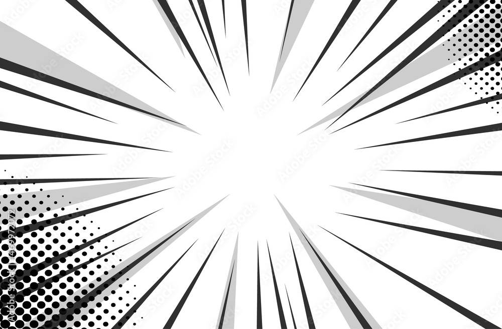 Obraz premium Comic speed radial background. Comic explosion. Vector illustration. Comic book design element.