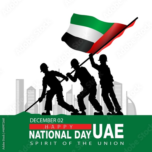 happy national day uae. vector illustration of UAE soldier with  flag  . poster, banner , template design