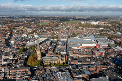 Wakefield West Yorkshire aerial view of the city centre and historic cathedral photo