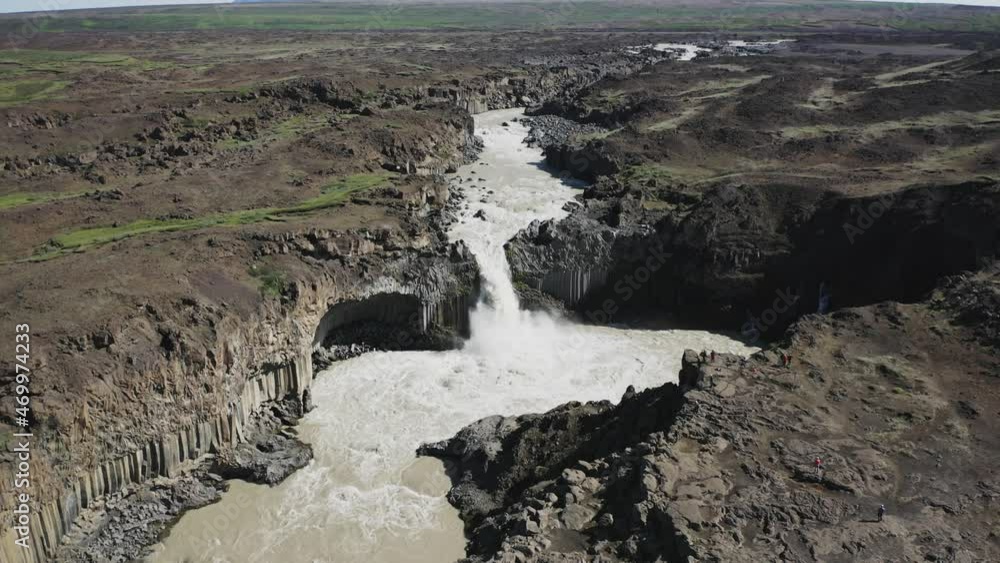 waterfall called aldeyjarfoss  from aerial point of view