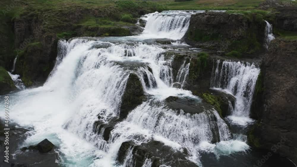 waterfall in bouquet called reykjafoss from aerial point of view waterfall in bouquet called reykjafoss from aerial point of view