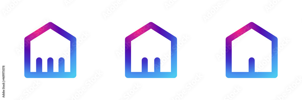 Set of 3 outline house icon with purple gradient background. Set of 3 outline house icon with purple gradient background.