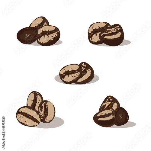 set of coffee beans without transparency and gradients on a white background