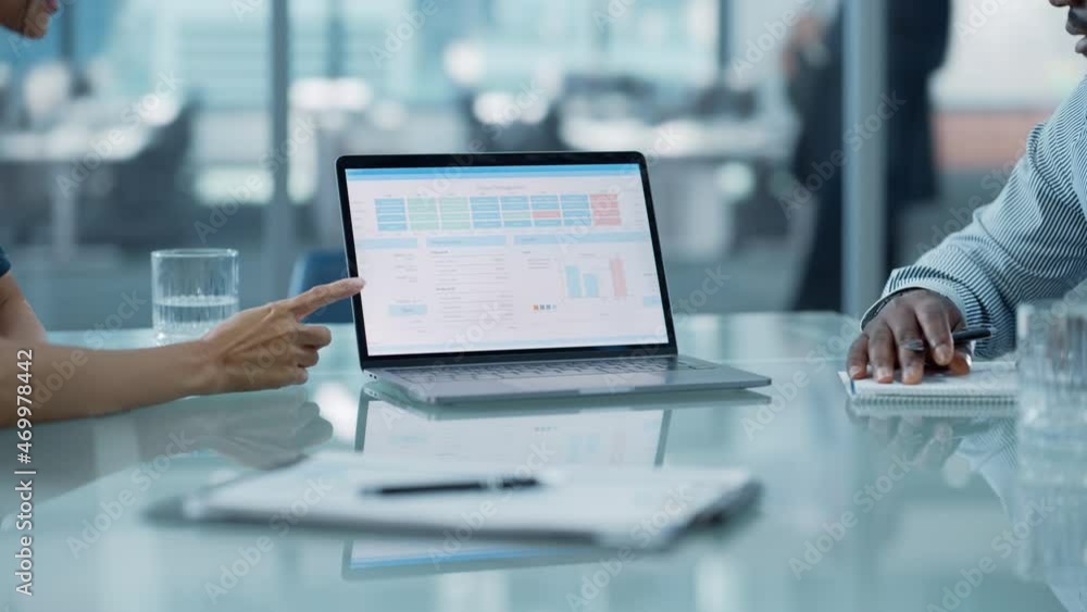 Close Up Footage: Multiethnic Office Conference Room Meeting: Team of Two Creative Entrepreneurs Talk, Discuss Growth Strategy. Stylish Businesspeople work on Investment in Real Estate and Commodities
