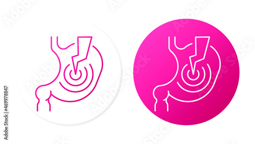 Symptoms of stomach problems (pain). Two lines icons concept