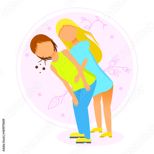 Abstract Flat Woman Makes A Heimlich Maneuver First Aid Rescue Cartoon People Character Concept Illustration Vector Design Style