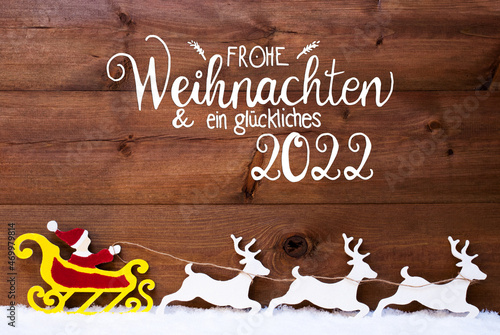 Ornament, Snow, Sleigh, Reindeers, Satna, Glueckliches 2022 Means Happy 2022 © Nelos