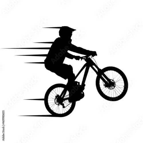 Fototapeta Naklejka Na Ścianę i Meble -  Mountain biker silhouette. Downhill bike logo. Vector illustration.