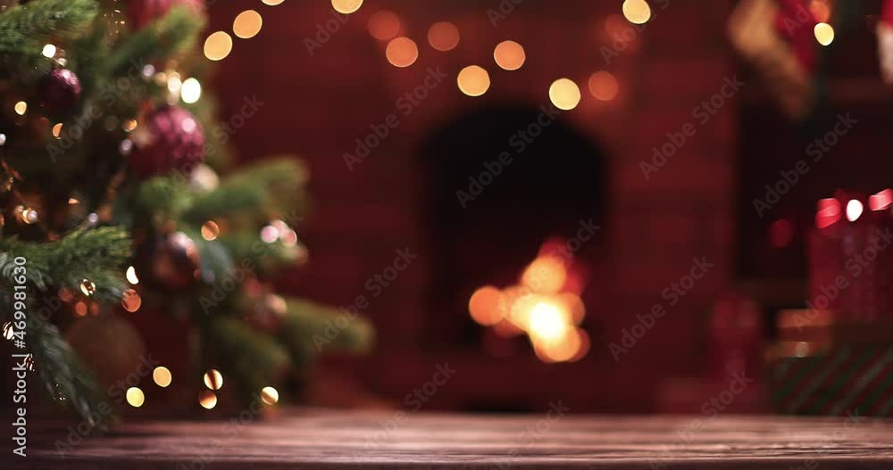 Christmas Tree with Brown Balls and Stars. Home Festive Background Christmas Tree with Brown Balls and Stars. Home Festive Background