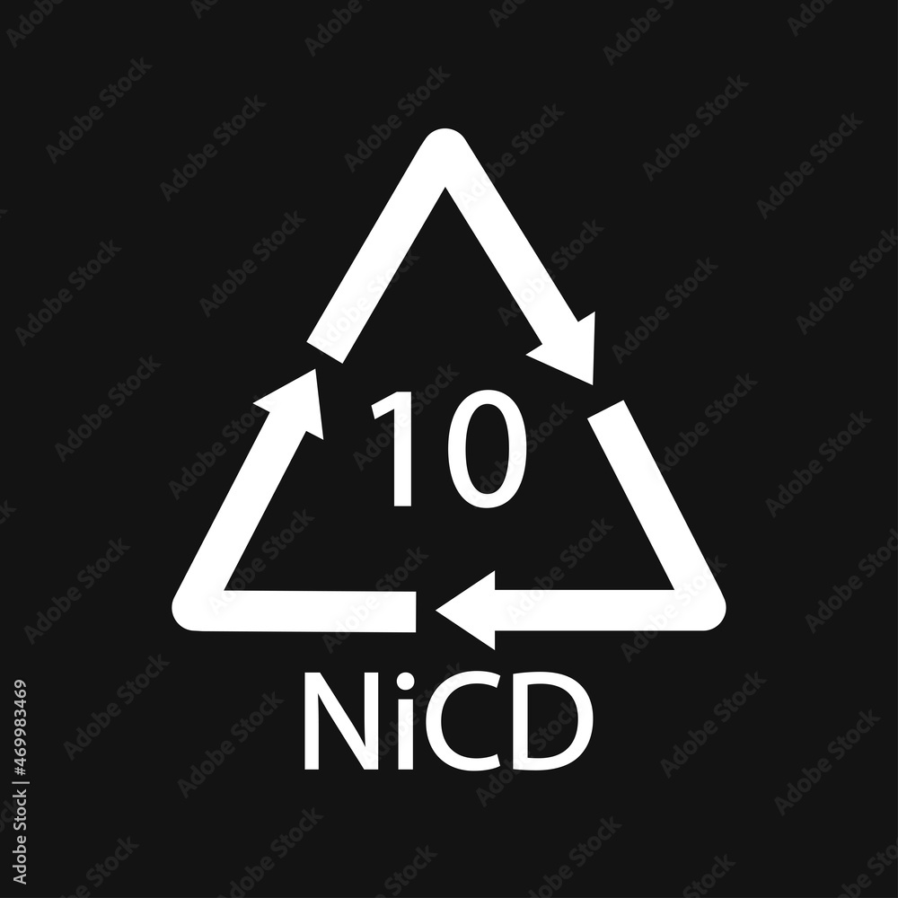 Battery recycling code 10 NiCD . Black Vector illustration Battery recycling code 10 NiCD . Black Vector illustration