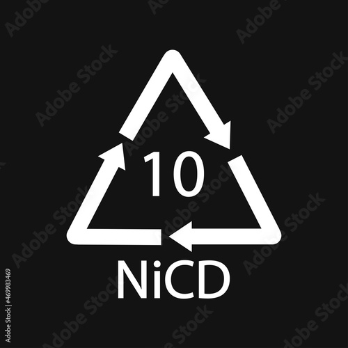 Battery recycling code 10 NiCD . Black Vector illustration