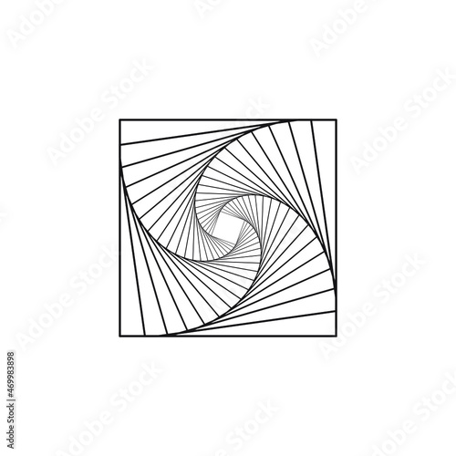 Abstract black square spirograph twisted wireframe tunnel shapes logo ethnic on the white background. Vector illustration.
