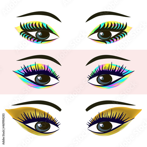 Color makeup for a party. Beautiful eyes - vector set for design. photo