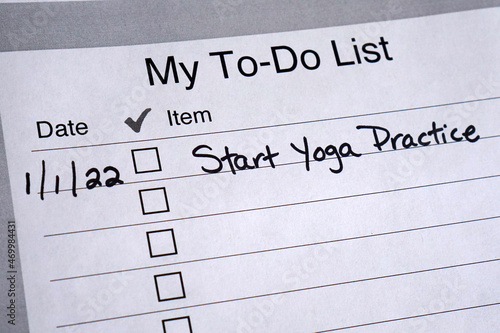 To do list reminder about resolution to start yoga practice on New Year's Day