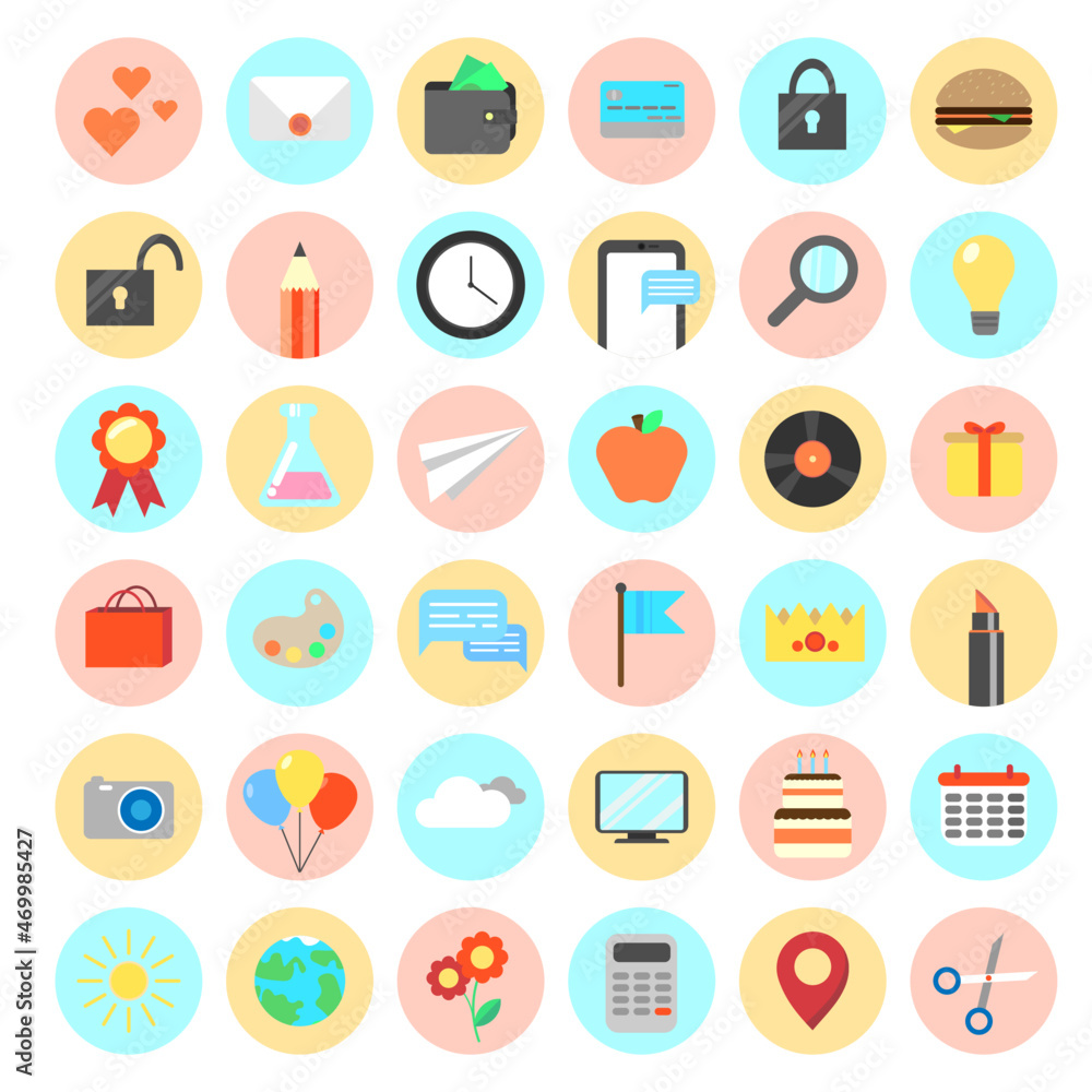 a set of icons in pastel colors on various topics a set of icons in pastel colors on various topics