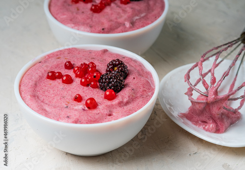 Semolina pudding with berries is a healthy vegan dessert.