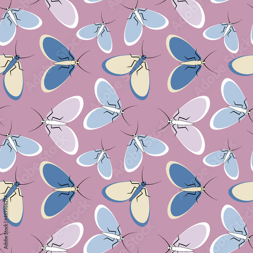Seamless pattern - stylized moths - graphics. Summer, insects, unbearable ease of life. Wallpapers, textiles, packaging