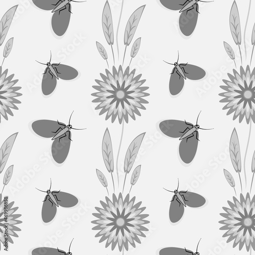 Seamless pattern, endless texture - stylized flowers and moths. Wallpapers, textiles, packaging