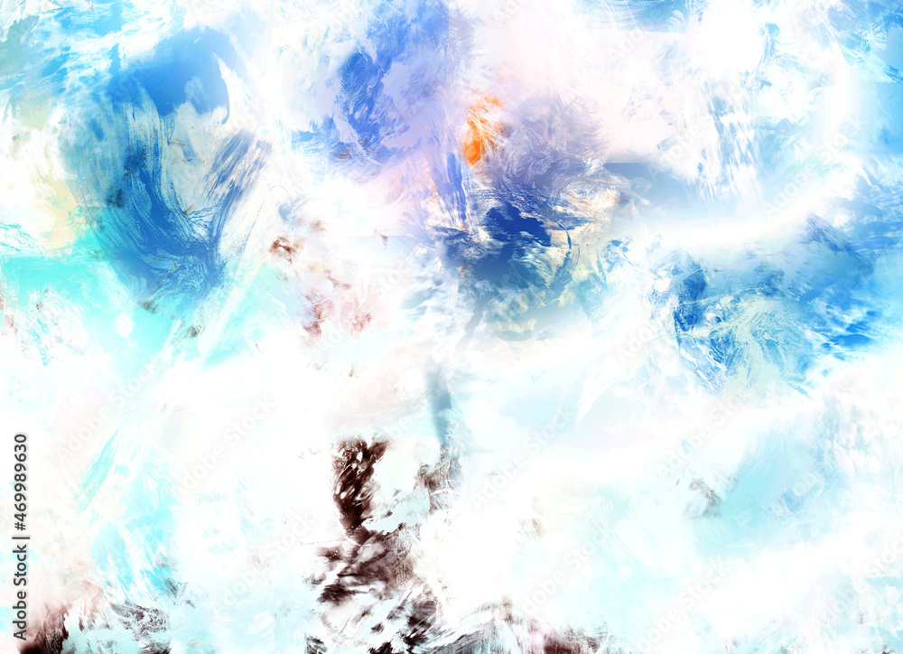 Obraz premium Blue and white painting kid art background abstract painted bright texture Brush strokes of paint Modern artwork.