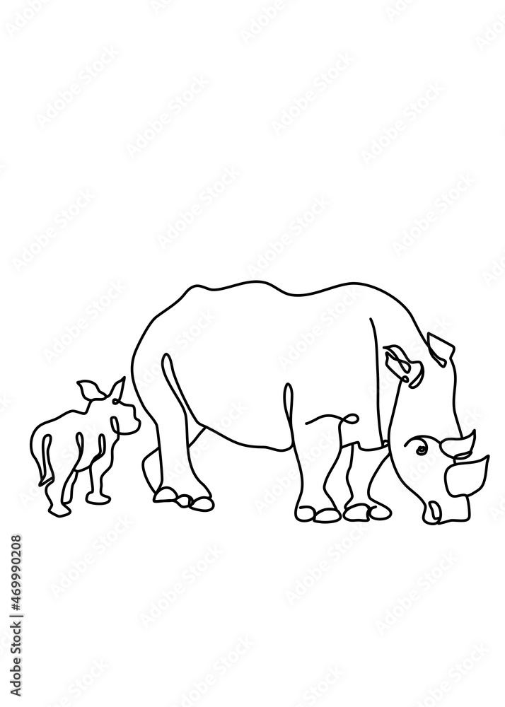 Obraz premium One continuous line drawing, rhinoceros
