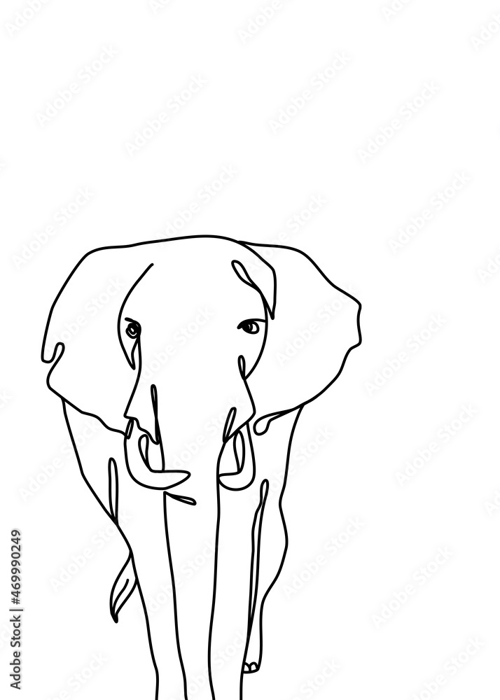 One continuous line drawing, Elephant walking One continuous line drawing, Elephant walking