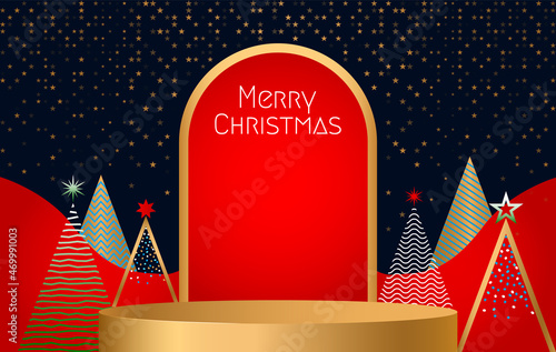 Congratulatory stage pedestal podium with congratulatory inscription Merry Christmas!