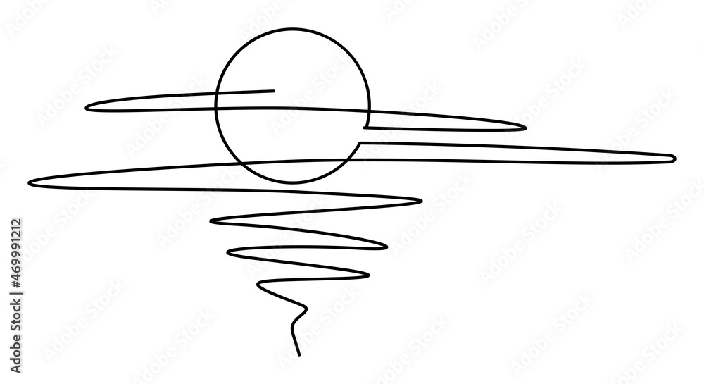 Sun is in the clouds. Sultry haze. Sky landscape. Continuous line drawing. Vector illustration. Sun is in the clouds. Sultry haze. Sky landscape. Continuous line drawing. Vector illustration.