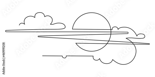 Sun is in the clouds. Sultry haze. Sky landscape. Continuous line drawing. Vector illustration.