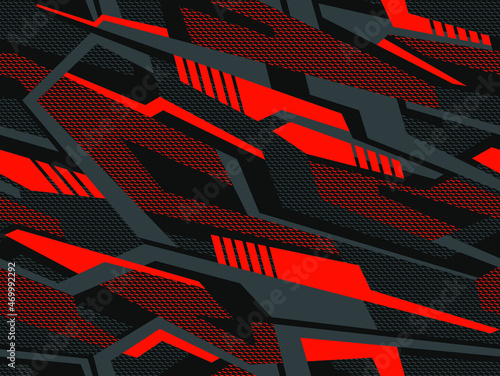 Abstract geometric seamless pattern with striped polygonal shapes. Modern digital camouflage texture ornament for racing vinyl and decal print. Vector background.