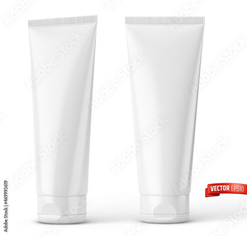 Canvas Print Vector realistic illustration of white cosmetic tubes on a white background