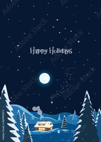 Christmas magic night landscape vector background