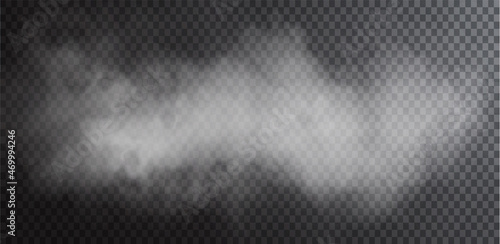 White smoke puff isolated on transparent black background. PNG. Steam explosion special effect. Effective texture of steam, fog, smoke png. Vector.	