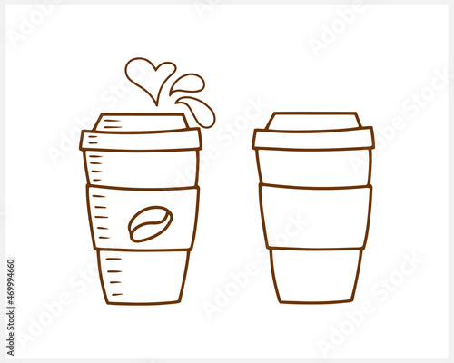 Doodle coffee with heart isolated on white. Sketch vector stock illustration. EPS 10