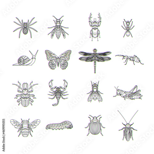 Glitch effect insects logos vector animal illustration