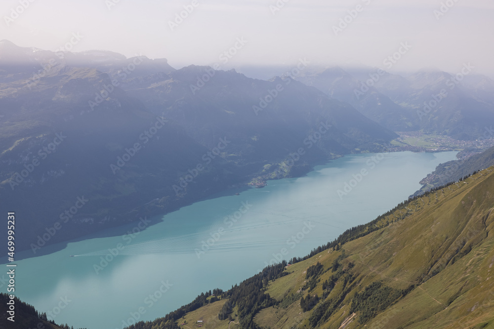Amazing hiking day in the alps of Switzerland. Wonderful view over a beautiful lake called Brienzersee. What an amazing view.