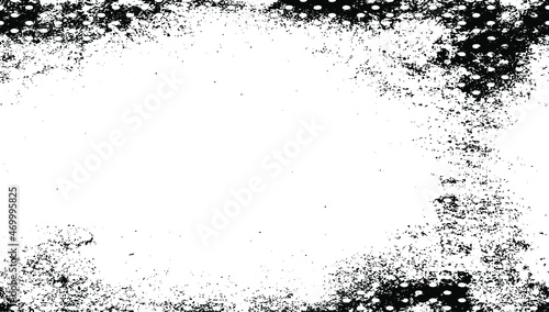 Monochrome texture composed of irregular graphic elements. Distressed uneven grunge background. Abstract vector illustration. Overlay for interesting effect and depth. Isolated on white background.