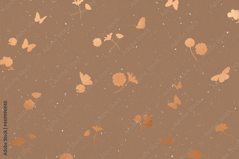 Gold floral and butterfly silhouette pattern background. Gold floral and butterfly silhouette pattern background.