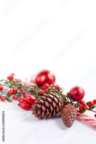 Christmas decoration with ball and fir branches